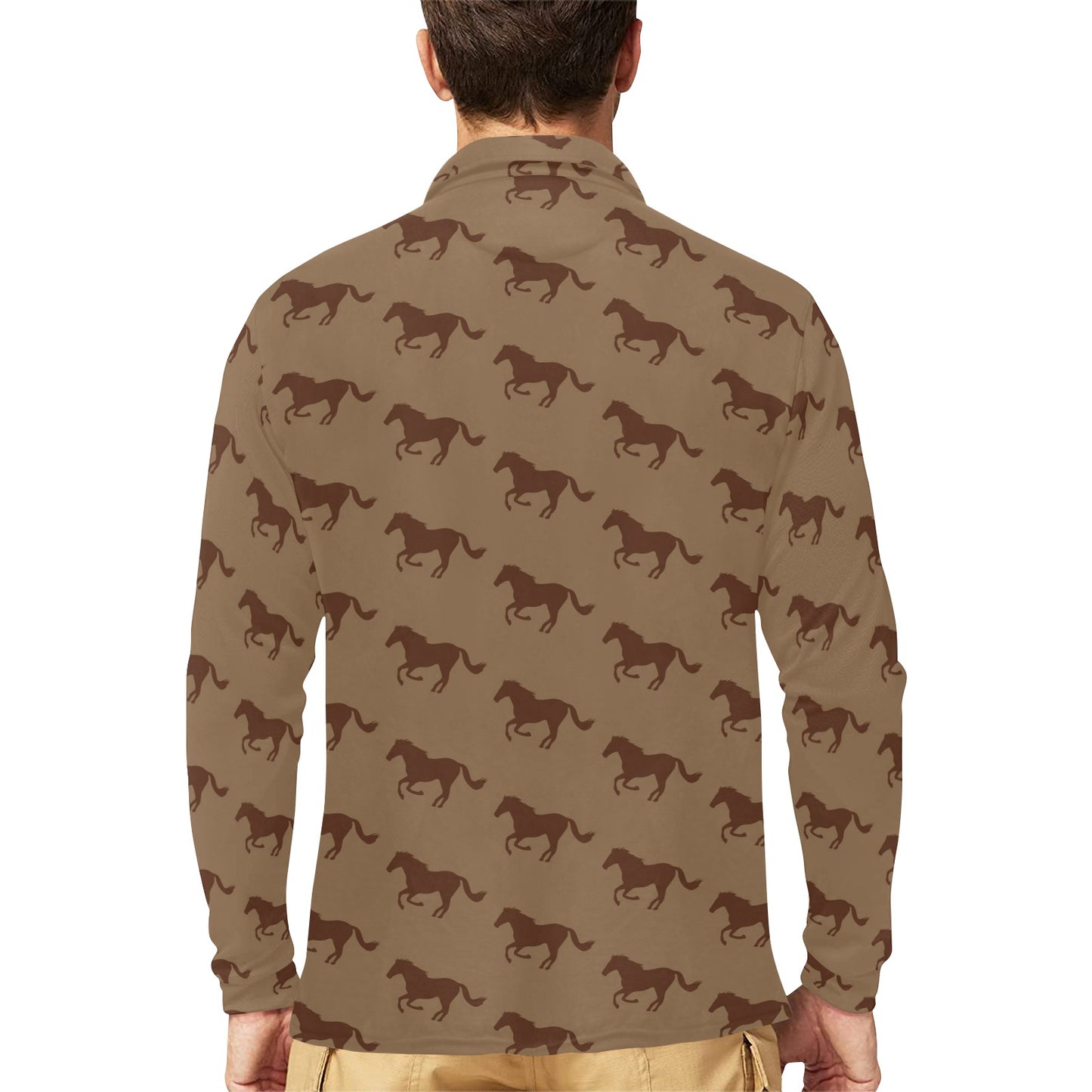 Horse Brown Print Design LKS307 Long Sleeve Polo Shirt For Men's