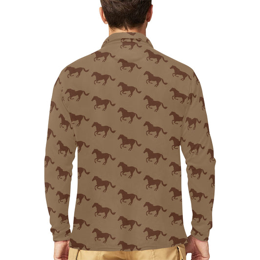 Horse Brown Print Design LKS307 Long Sleeve Polo Shirt For Men's