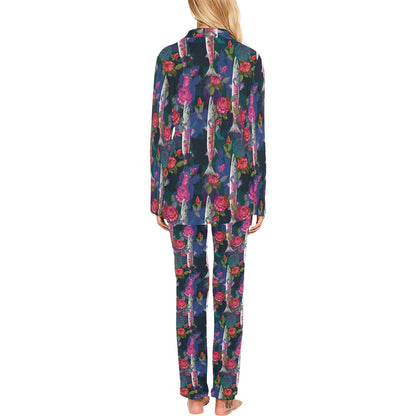 Barracuda with Folwer Pattern Print Design 01 Women's Long Pajama Set