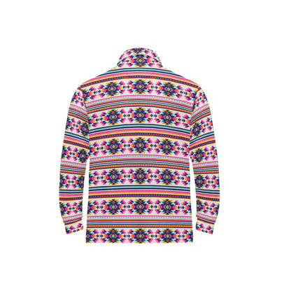 Indian Navajo Neon Themed Design Print Long Sleeve Polo Shirt For Men's