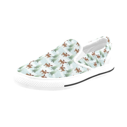 Moose Print Design LKS402 White Slip Ons Canvas Women's Shoes