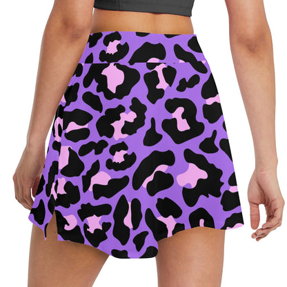 Cheetah Purple Neon Print Pattern 17" Golf & Pickleball Skort with Pockets