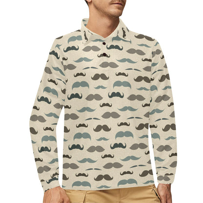 Mustache Pattern Print Design A01 Long Sleeve Polo Shirt For Men's