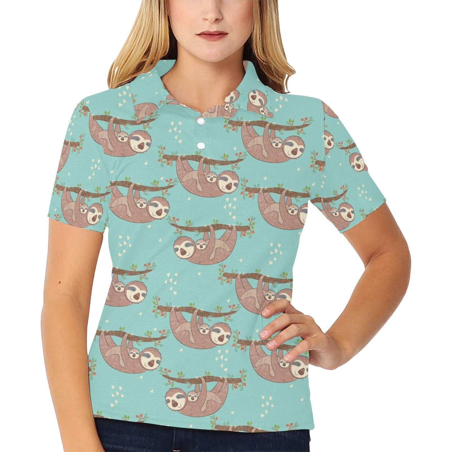 Sloth Print Design LKS302 Women's Polo Shirt