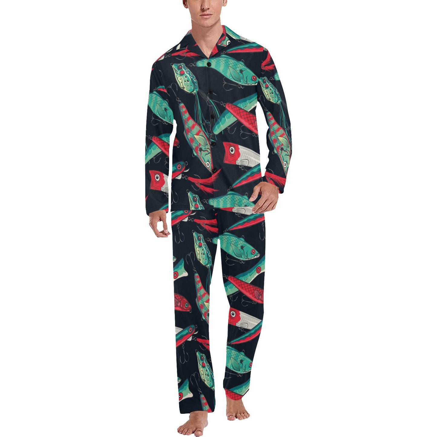 Fishing Bait Pattern Men's Long Pajama Set