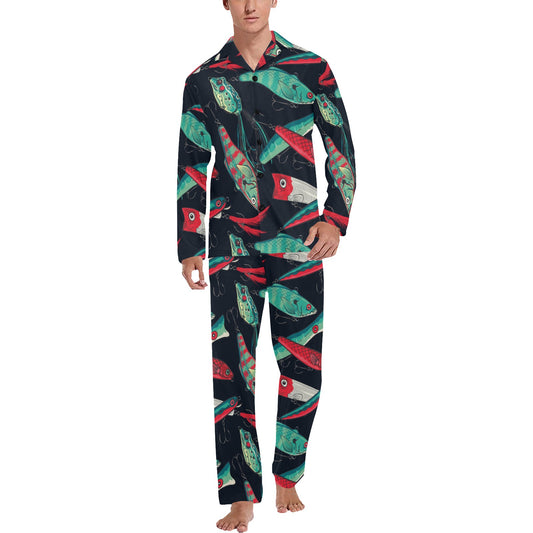 Fishing Bait Pattern Men's Long Pajama Set