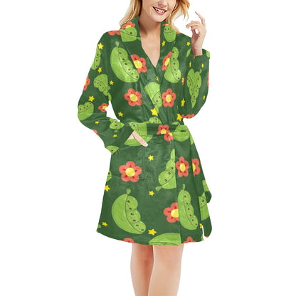 Peas Pattern Print Design A01 Women's Fleece Robe