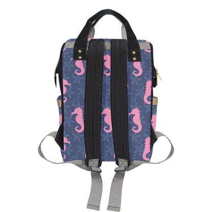 SeaHorse Pink Pattern Print Design 02 Diaper Bag Backpack