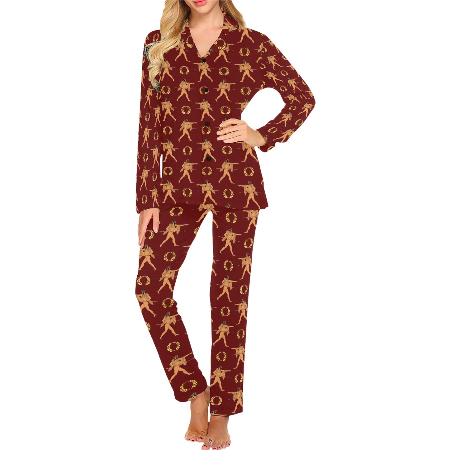 Ancient Greek Print Design LKS307 Women's Long Pajama Set