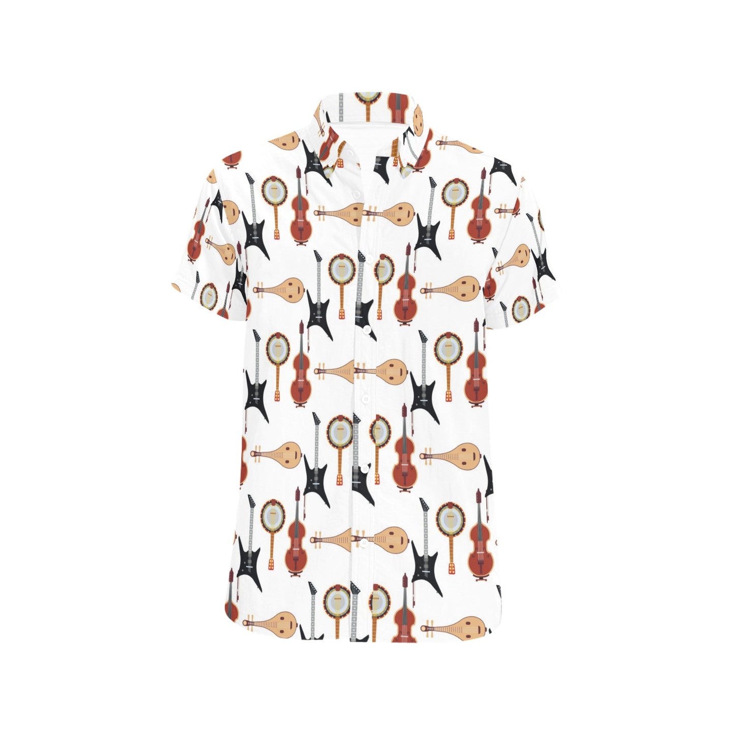 Banjo Print Design LKS403 Men Short Sleeve Button Up Shirt