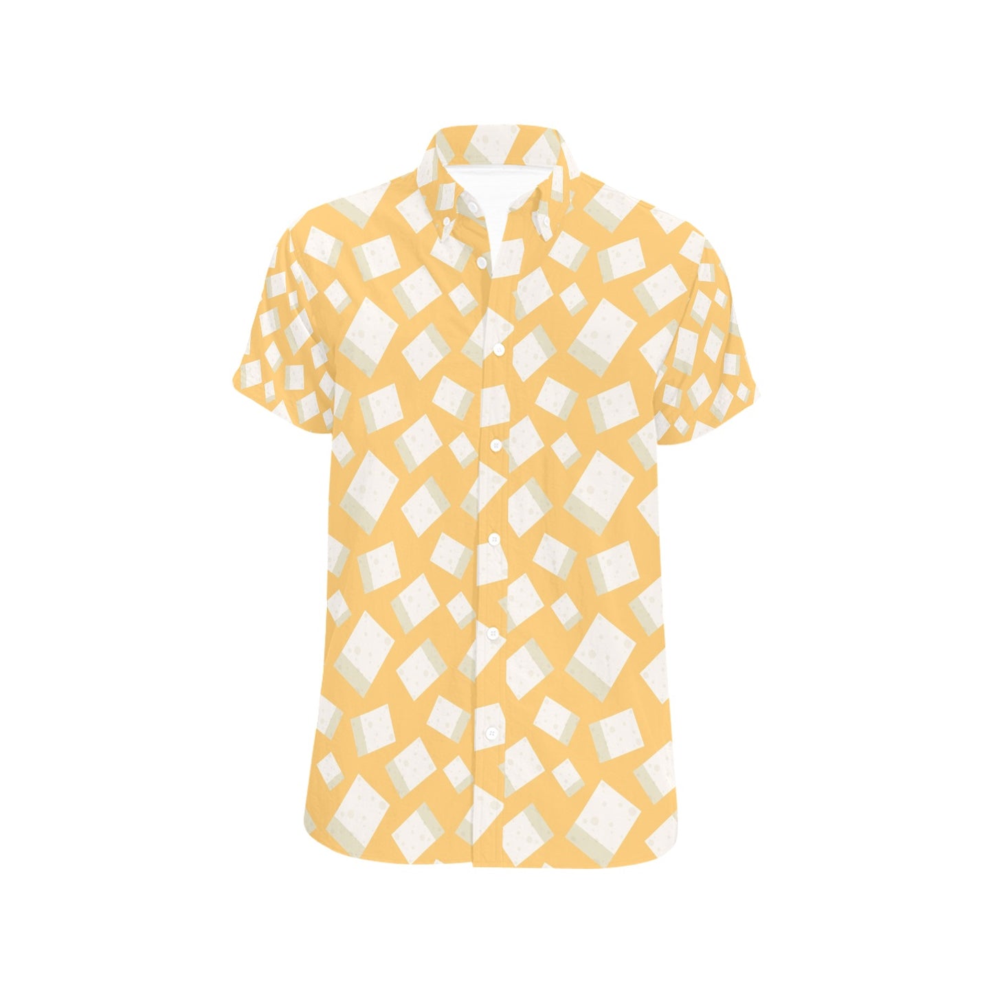 Tofu Print Design LKS302 Men Short Sleeve Button Up Shirt