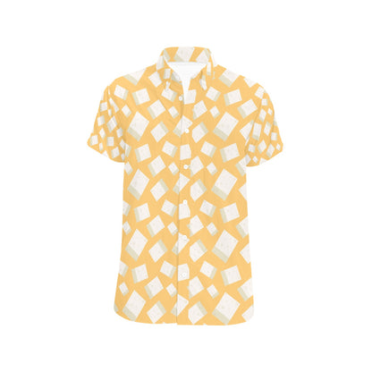 Tofu Print Design LKS302 Men Short Sleeve Button Up Shirt