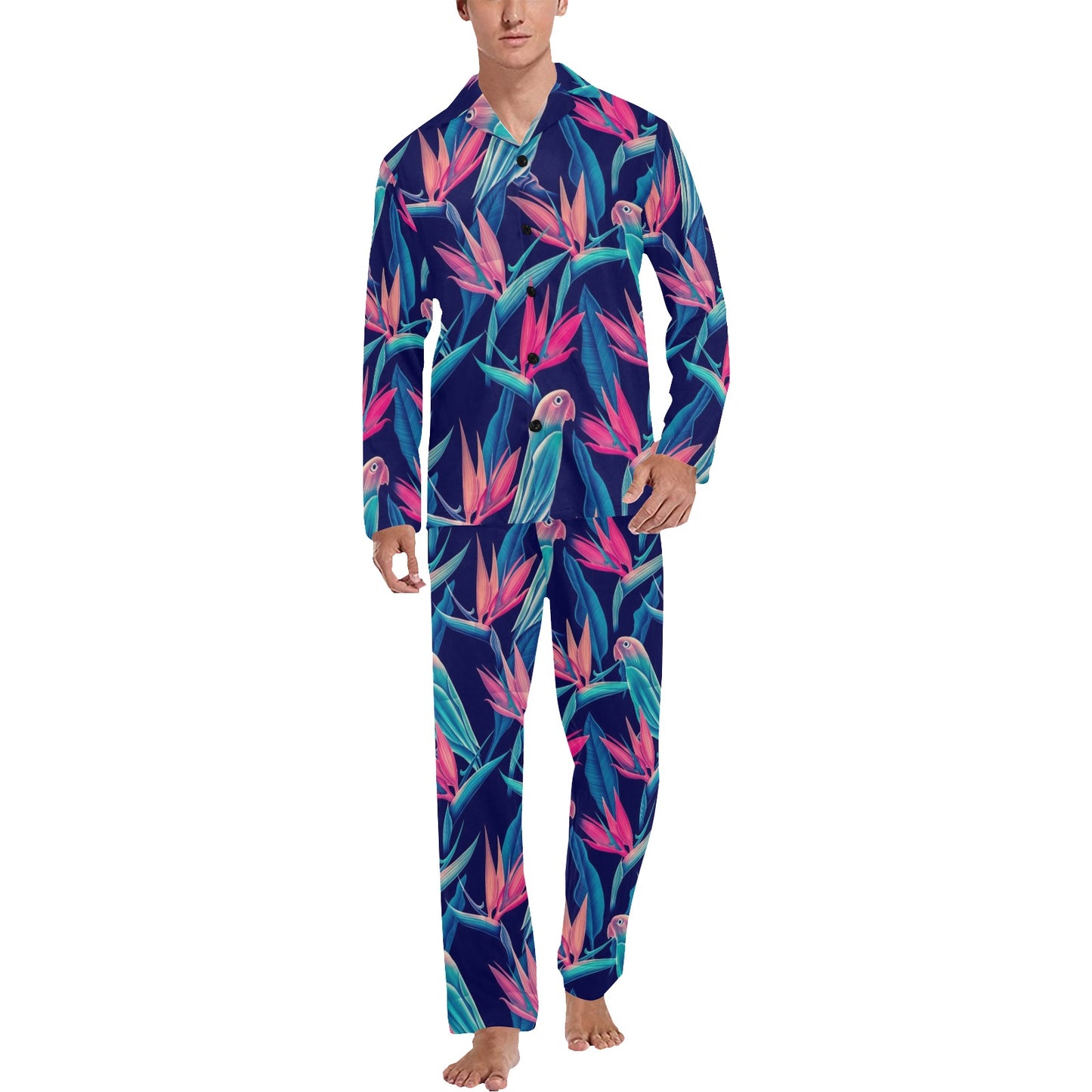 Tropical Flower Pattern Print Design TF024 Men's Long Pajama Set