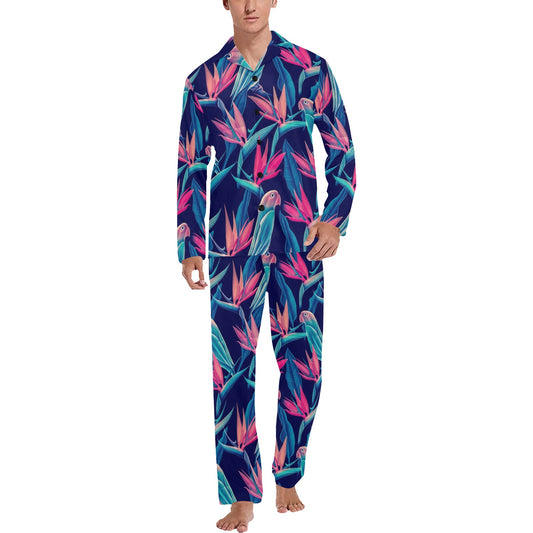Tropical Flower Pattern Print Design TF024 Men's Long Pajama Set