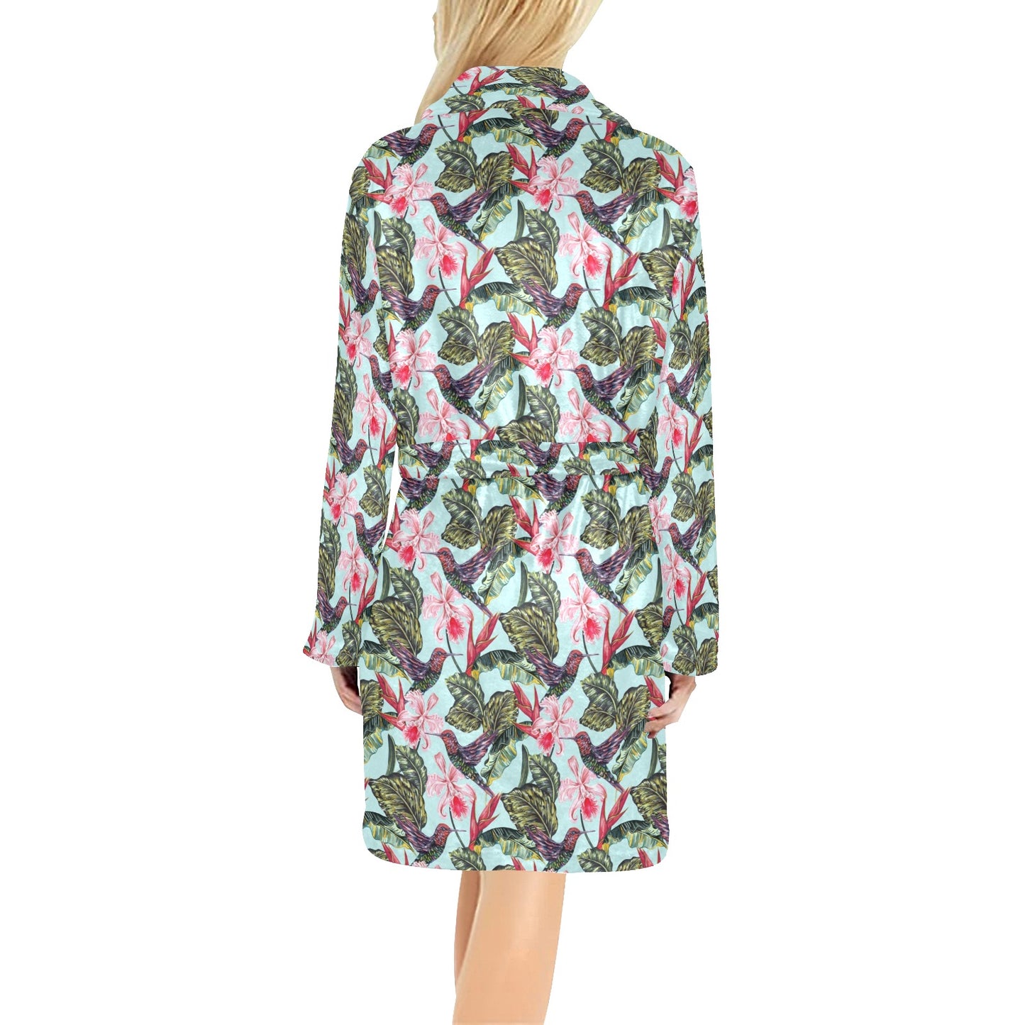 Hummingbird Cute Themed Print Women's Fleece Robe