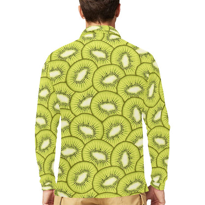 Kiwi Pattern Print Design KW07 Long Sleeve Polo Shirt For Men's