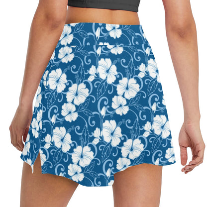 Hibiscus Blue Flower Hawaiian Print 17" Golf & Pickleball Skort with Pockets