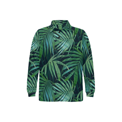 Tropical Flower Pattern Print Design TF011 Long Sleeve Polo Shirt For Men's
