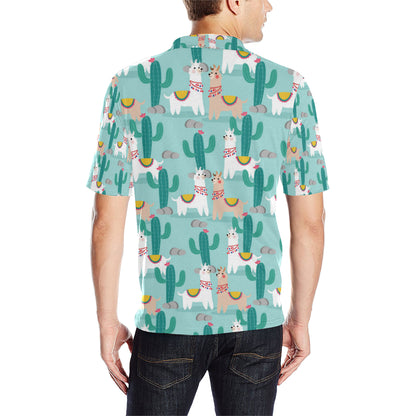 Llama Cactus Pattern Print Design 08 Men Polo Shirt