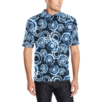 Tie Dye Dark Blue Print Design LKS306 Men Polo Shirt