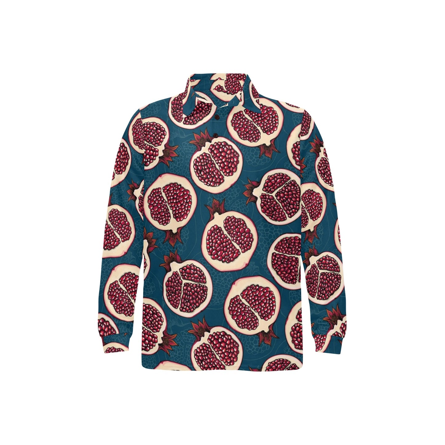 Pomegranate Pattern Print Design PG02 Long Sleeve Polo Shirt For Men's