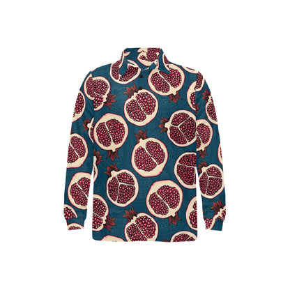 Pomegranate Pattern Print Design PG02 Long Sleeve Polo Shirt For Men's