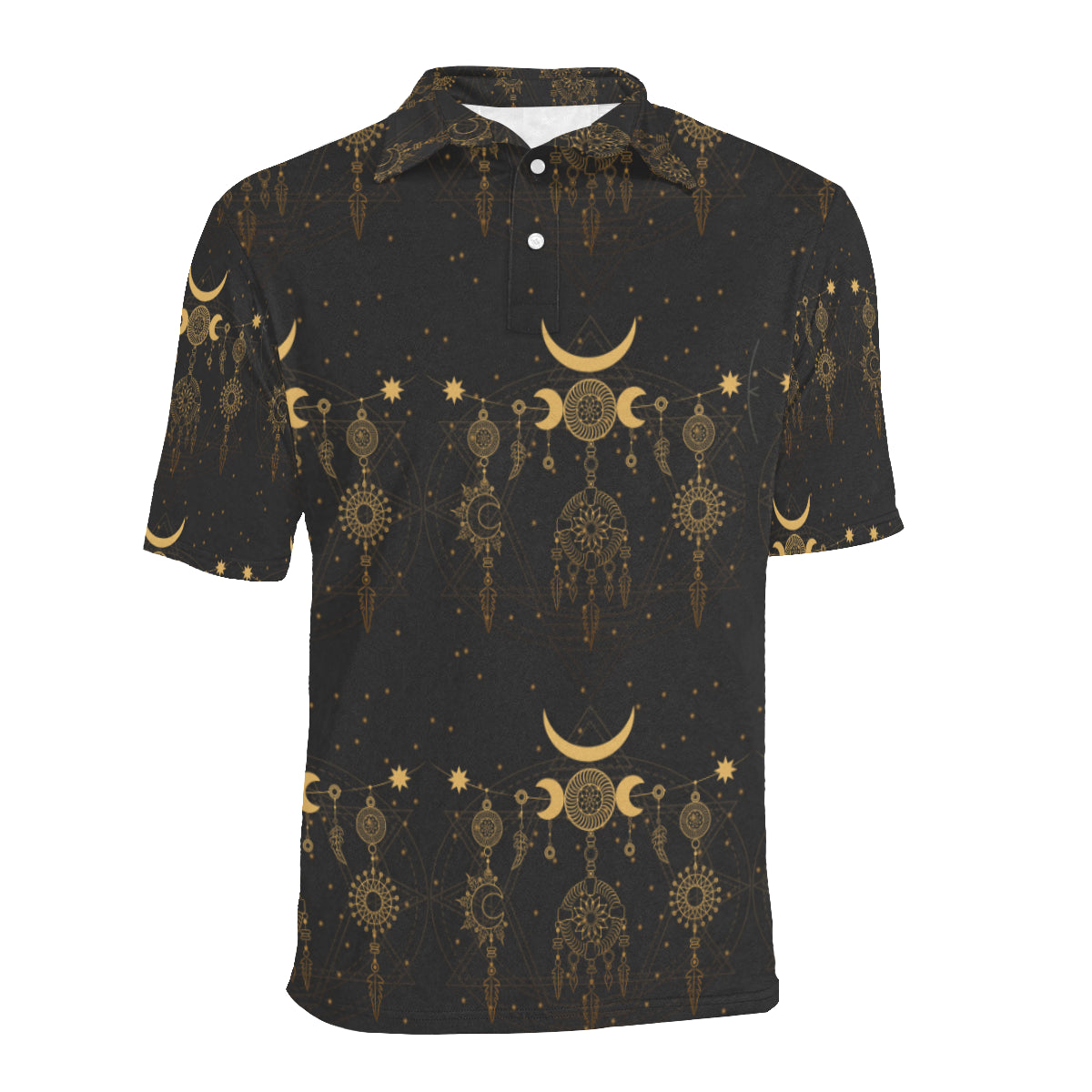 Sun Moon Boho Style Men Polo Shirt