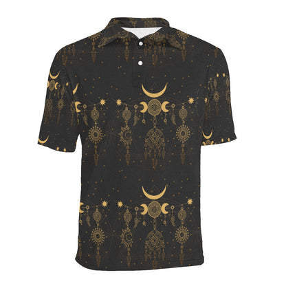 Sun Moon Boho Style Men Polo Shirt
