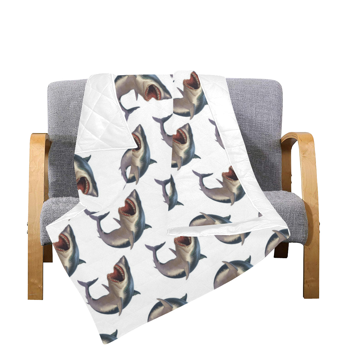 Great White Shark Pattern Print Design 03 Premium Quilt