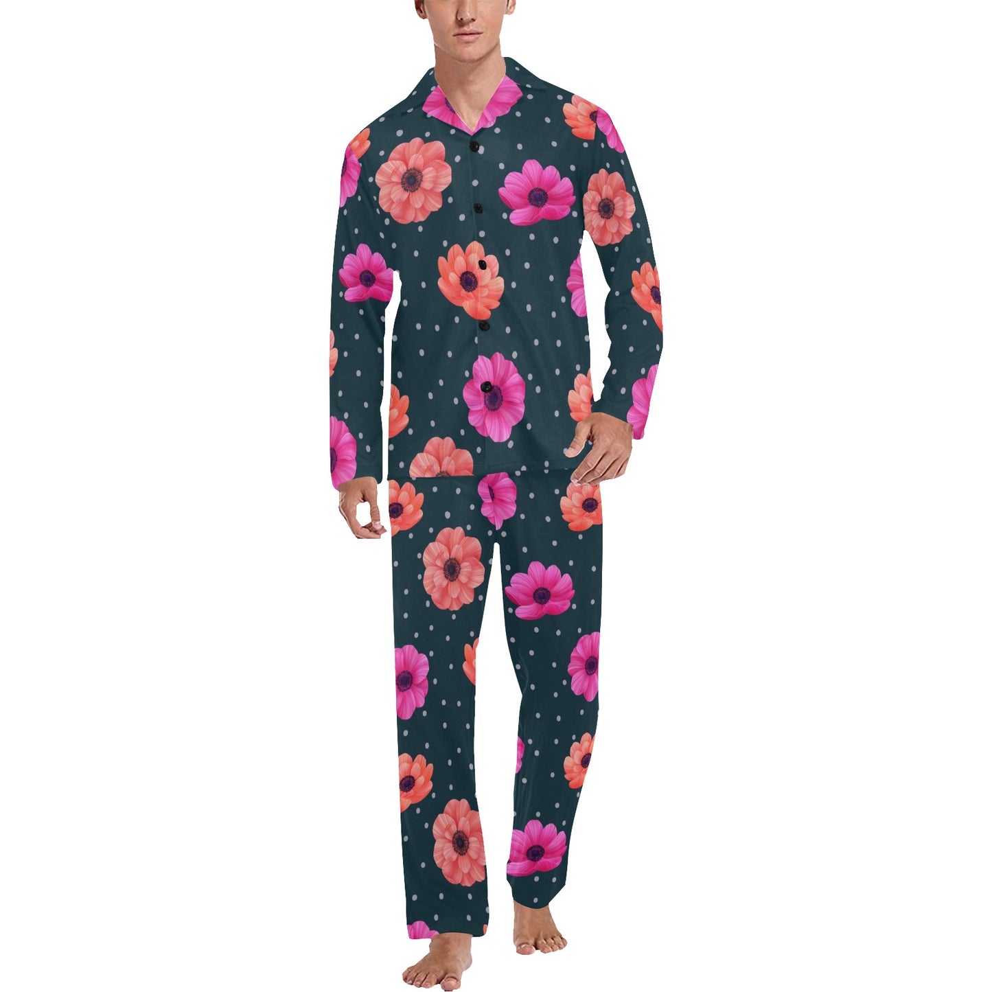 Anemone Pattern Print Design AM08 Men's Long Pajama Set