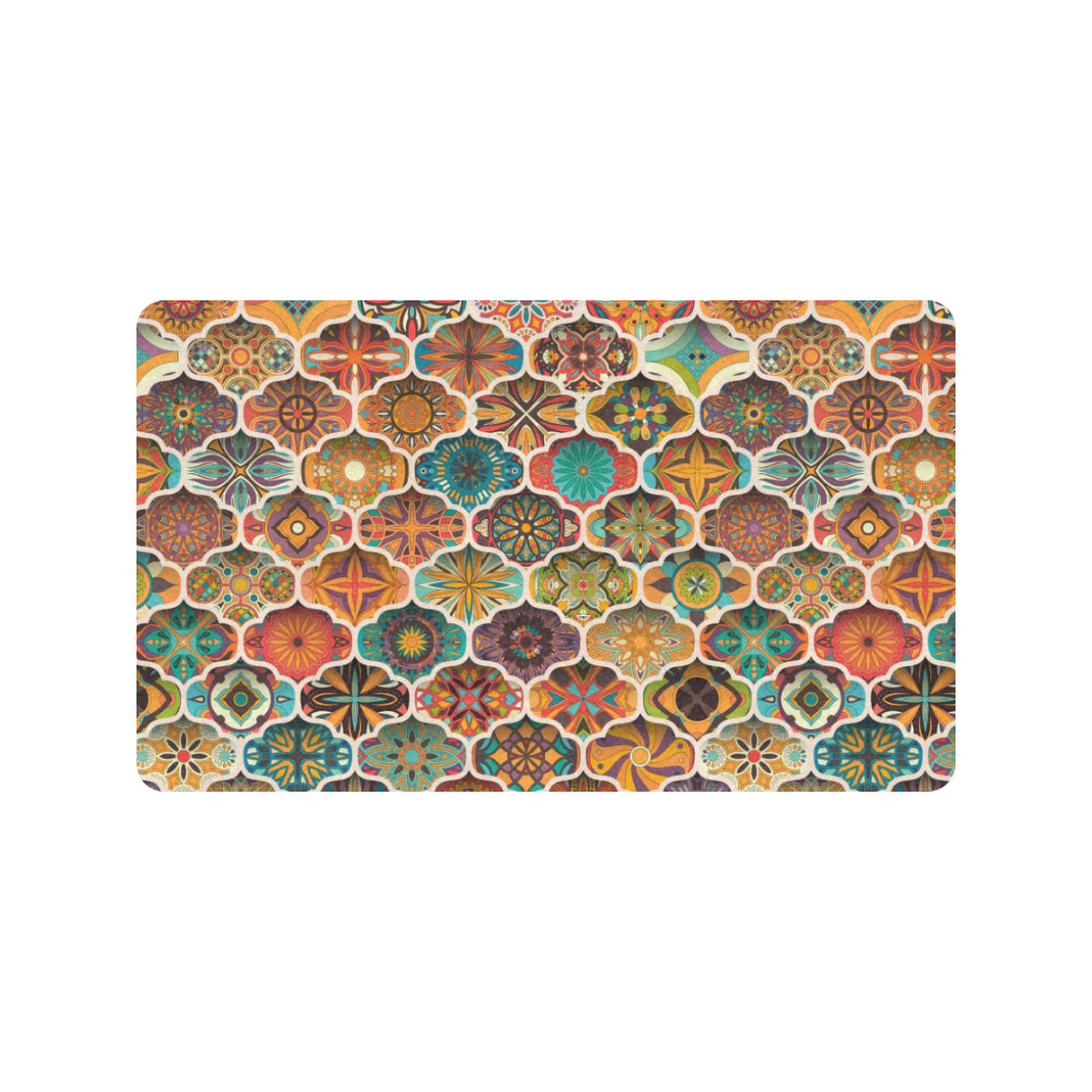 Mandala Mosaic Themed Design Print Rubber Doormat