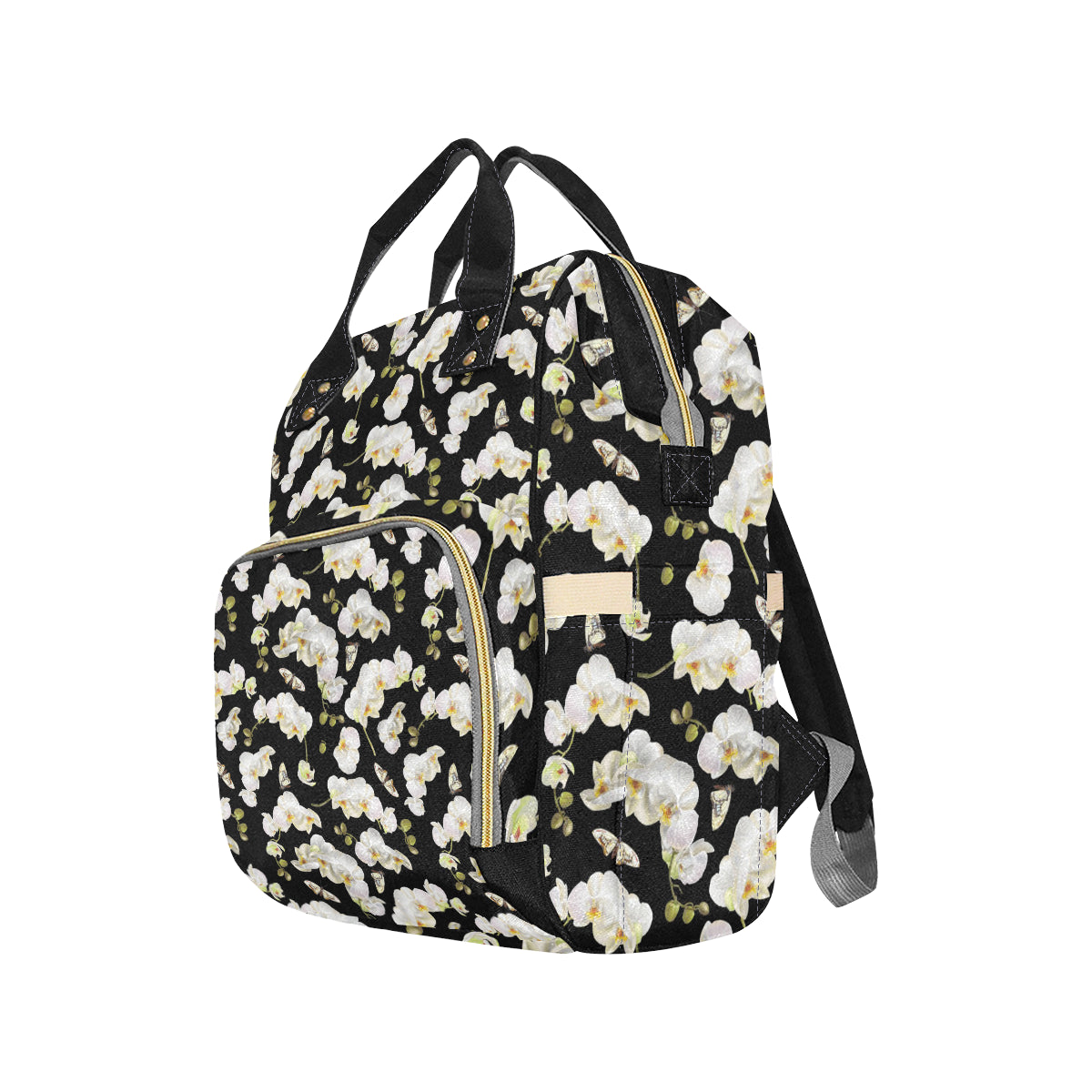 Orchid White Pattern Print Design OR011 Diaper Bag Backpack