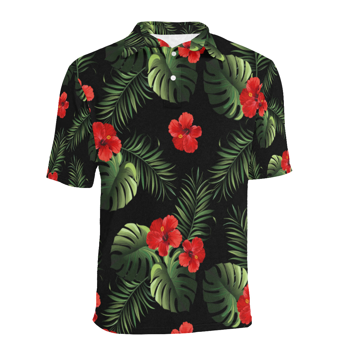 Red Hibiscus Tropical Men Polo Shirt