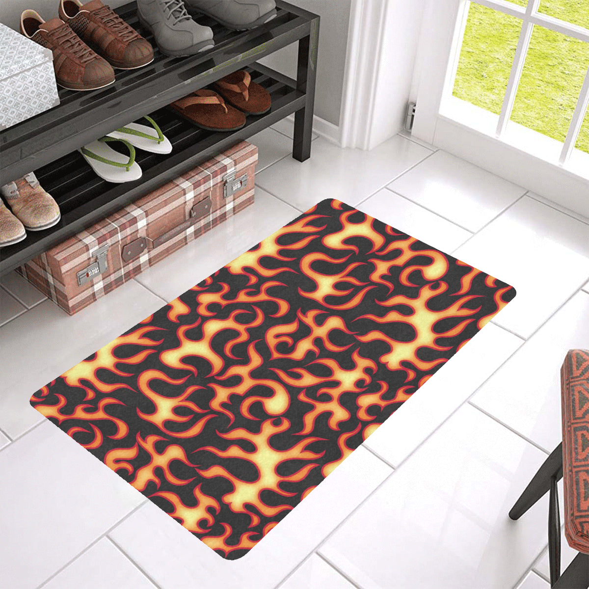 Flame Fire Themed Print Rubber Doormat