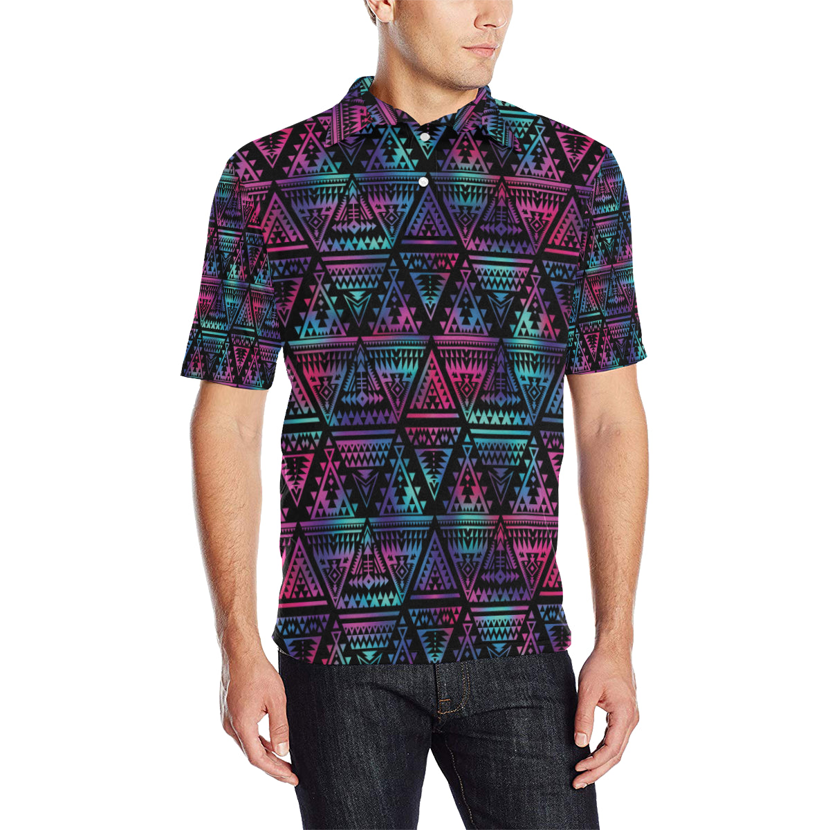 Tribal aztec Dark Multicolor Men Polo Shirt