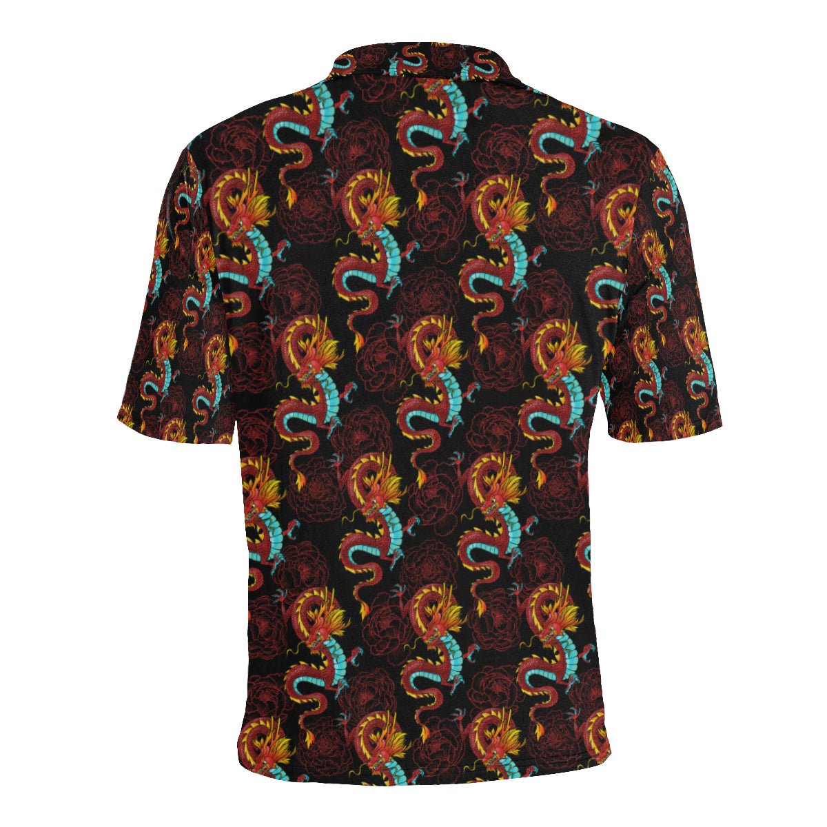 Chinese Dragons and Peonies Design Men Polo Shirt