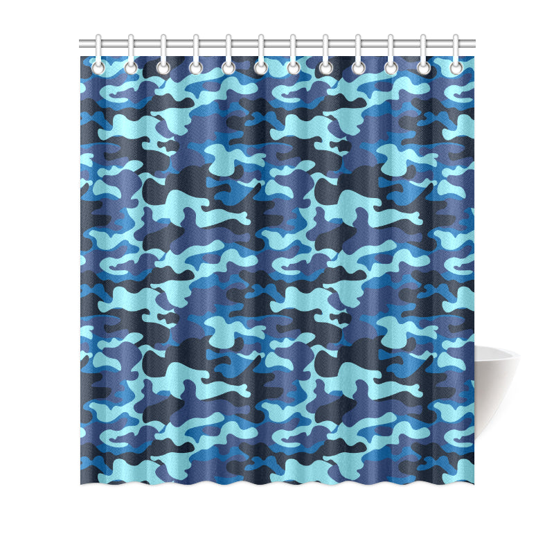 Camo Blue Pattern Print Design 04 Shower Curtain
