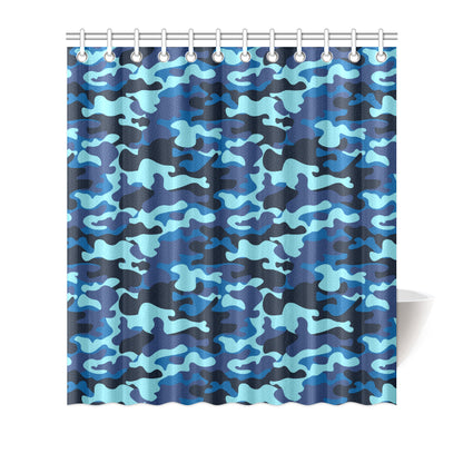Camo Blue Pattern Print Design 04 Shower Curtain