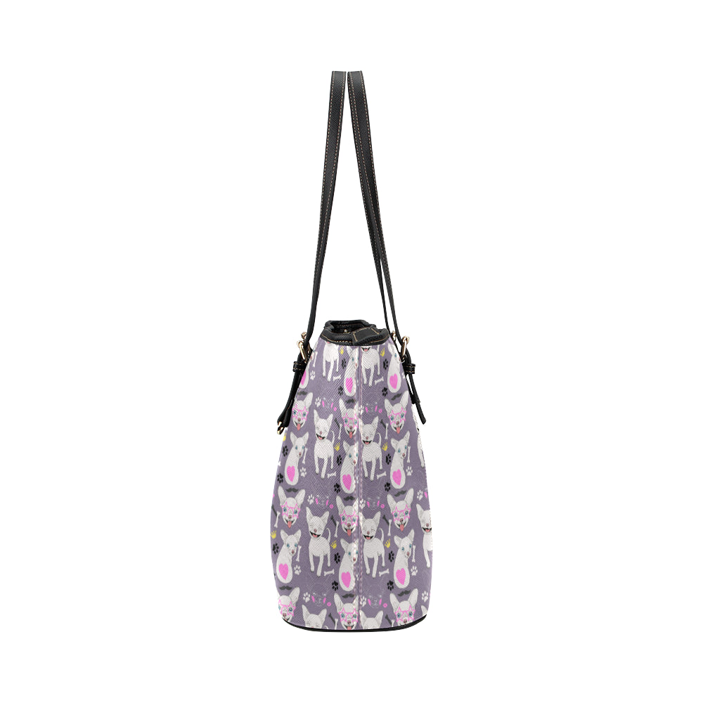 Chihuahua Happy Pattern Leather Tote Bag
