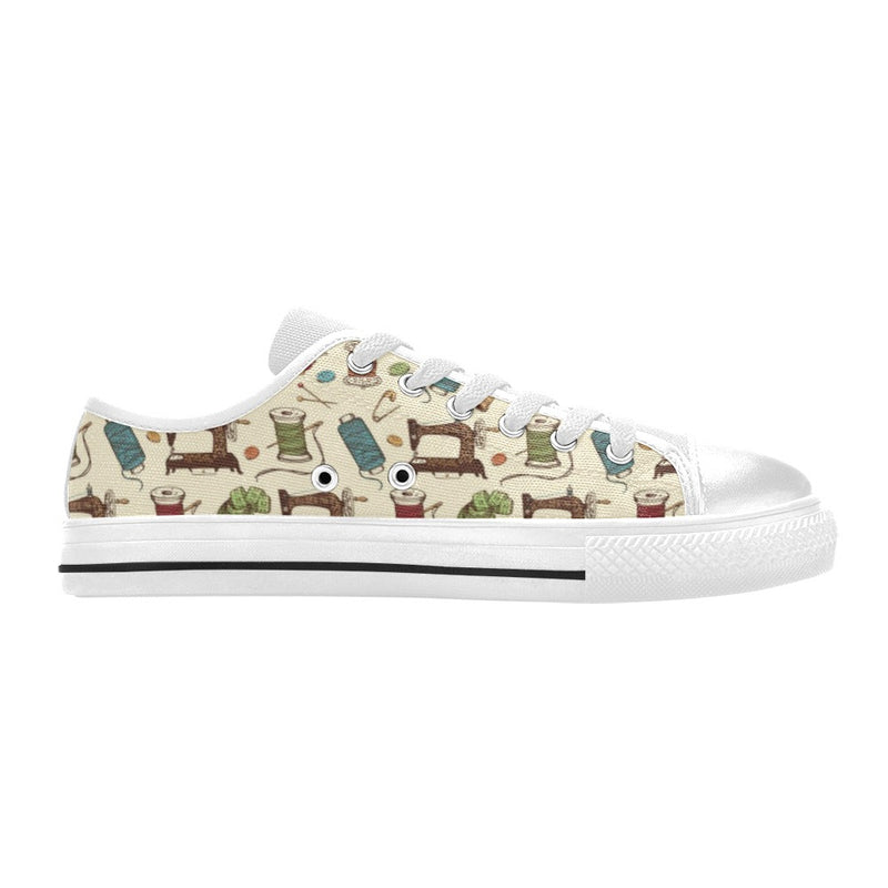 Sewing Equipment Print Design LKS303 Women's White Low Top Shoes