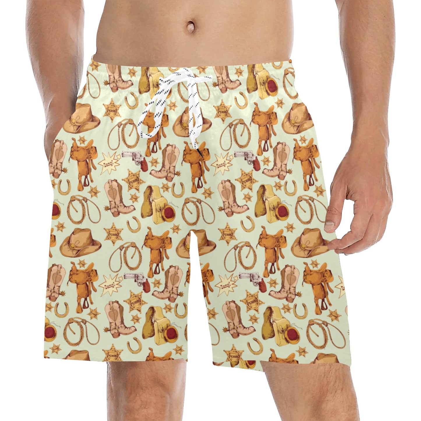 Western Cowboy Design Pattern Men's Swim Trunks Beach Shorts