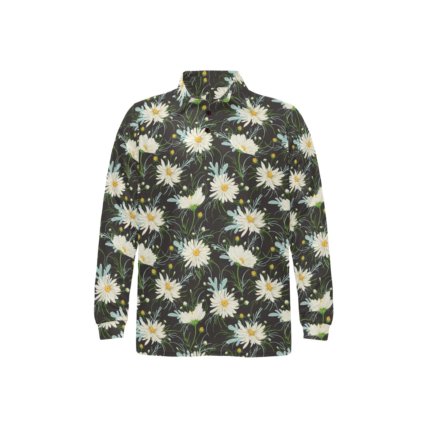 Daisy Pattern Print Design DS08 Long Sleeve Polo Shirt For Men's