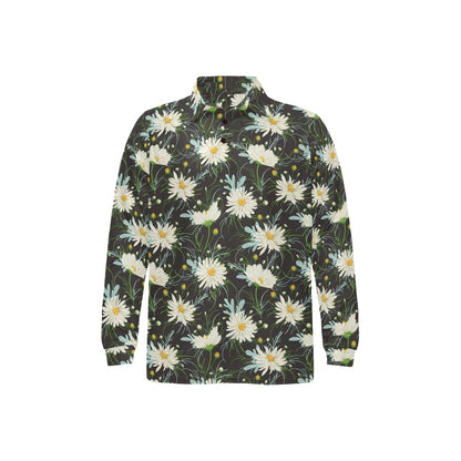 Daisy Pattern Print Design DS08 Long Sleeve Polo Shirt For Men's