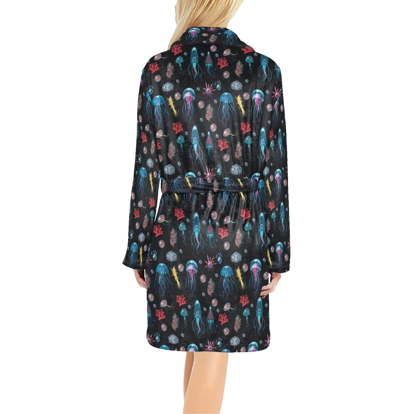 Jellyfish Underwater Print Women's Fleece Robe