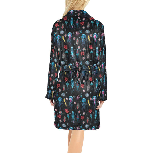 Jellyfish Underwater Print Women's Fleece Robe