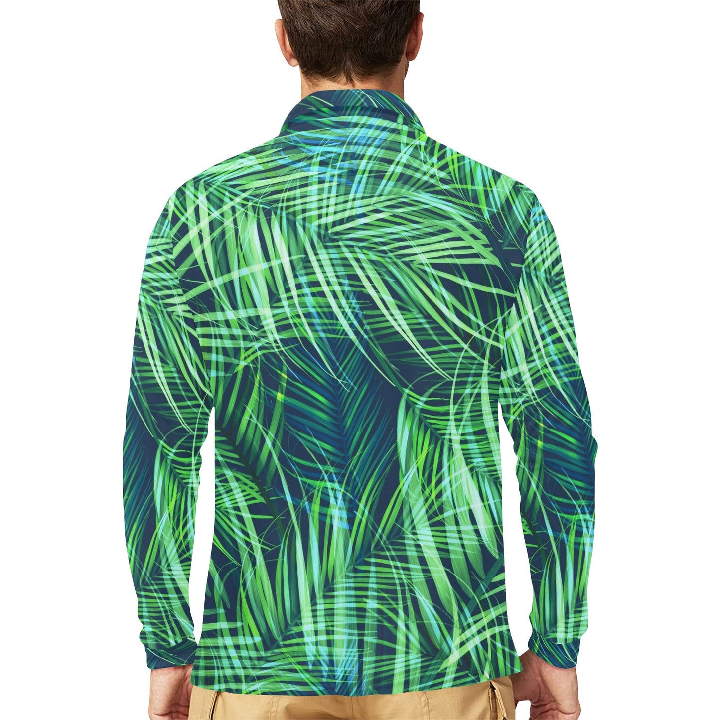 Palm Leaves Pattern Print Design PL02 Long Sleeve Polo Shirt For Men's
