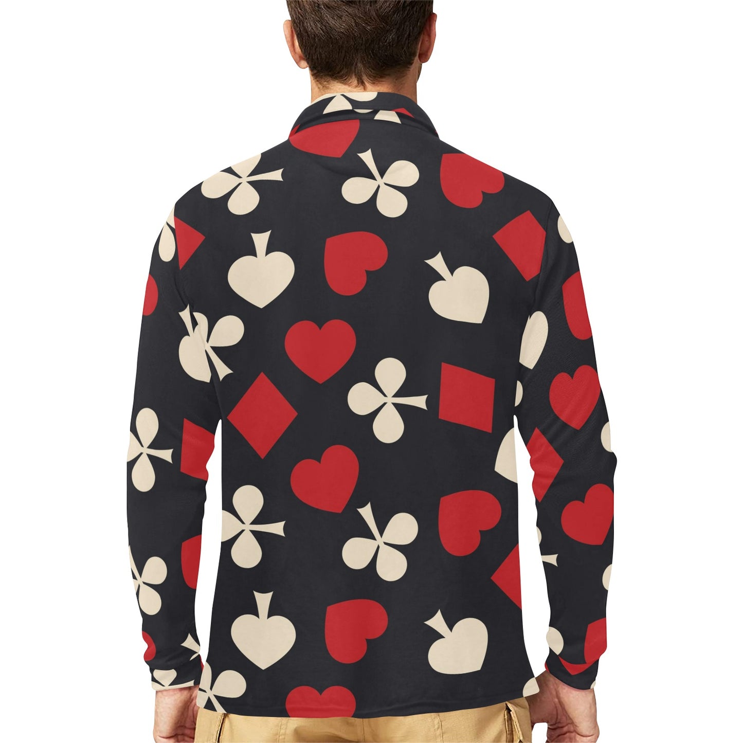 Poker Cards Pattern Print Design A02 Long Sleeve Polo Shirt For Men's