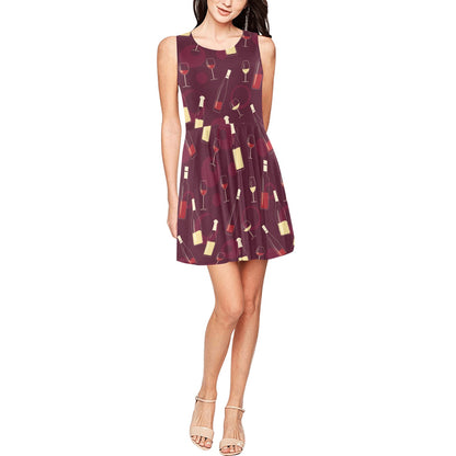 Wine Themed Pattern Print Sleeveless Dress