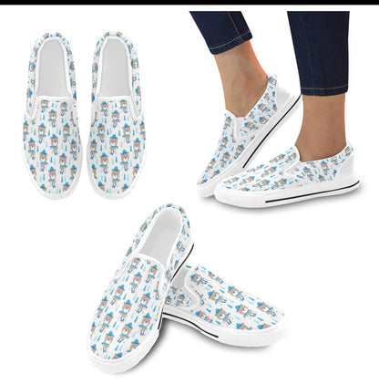 Ski Print Design LKS306 White Slip Ons Canvas Women's Shoes
