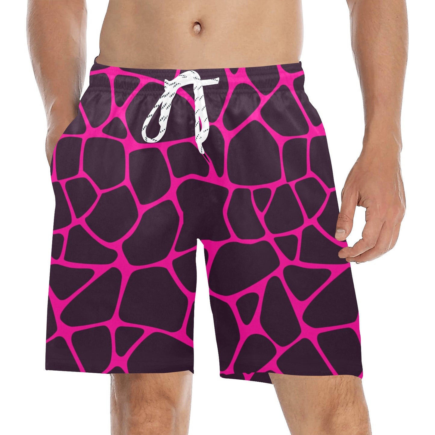 Giraffe Pink Background Texture Print Men's Swim Trunks Beach Shorts
